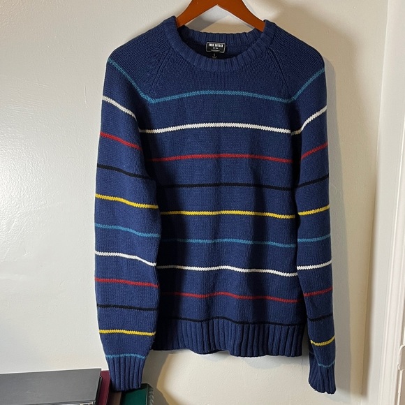 Todd Snyder 100% Wool Blue w Multicolored Horizontal Striped Men's Sweater Sz L - Picture 2 of 12